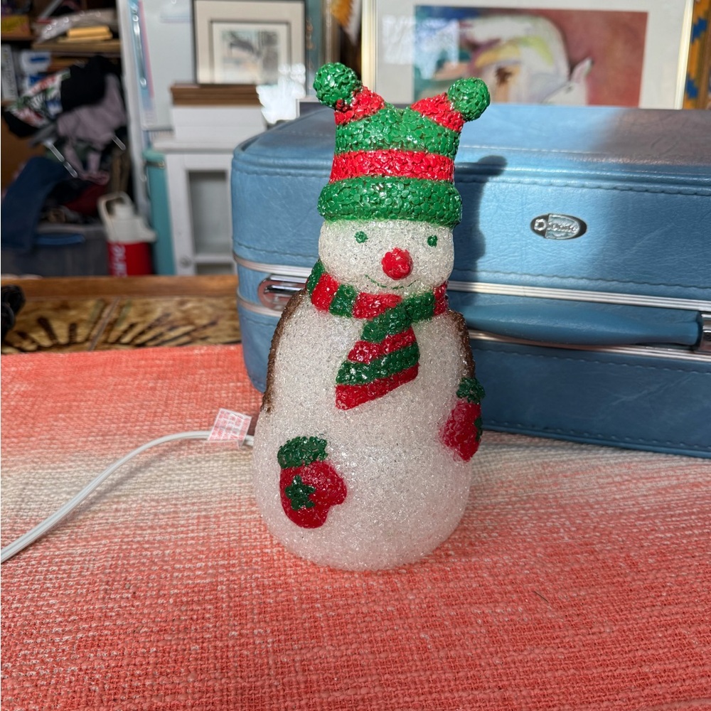 Vintage Melted Plastic Popcorn Snowman Lamp - Picture 2 of 5